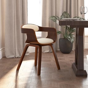 3092372 vidaXL Cadeira de jantar madeira curvada e couro artificial cor creme