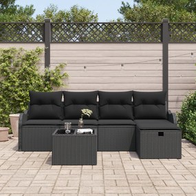 Conjunto de Sofás de Jardim com Almofadas vidaXL 6 Peças Preto Rattan