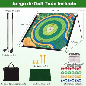 Conjunto de Golfe Infantil, 181 x 255 x 125 cm, Ângulo Ajustável em 7 Posições, Verde