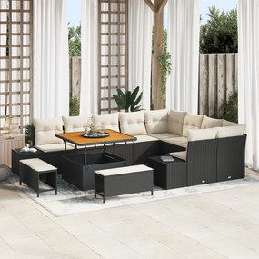 Conjunto de Sofás de Jardim vidaXL de 12 Peças com Almofadas Preto Rat