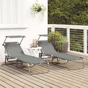 Espreguiçadeiras Dobráveis 2 pcs com Teto Cinza Tecido Oxford 600D