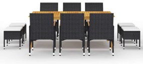 11 pcs conjunto de jantar para jardim preto