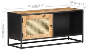 Móvel de TV 90x30x40 cm mangueira áspera maciça e palha natural