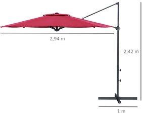 Chapéu de Sol Excêntrico Ø294x242 cm Chapéu de Sol de Jardim com Altur