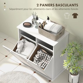 Armário de Casa de Banho com Cesto para Roupa Suja, 70 x 38 x 73 cm, 2 Cestos Basculantes, Branco