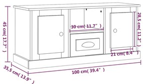 Móvel p/ TV 100x35,5x45 madeira processada cinzento cimento