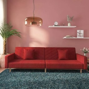 337613 vidaXL Sofá-cama 2 lugares com duas almofadas tecido vermelho tinto