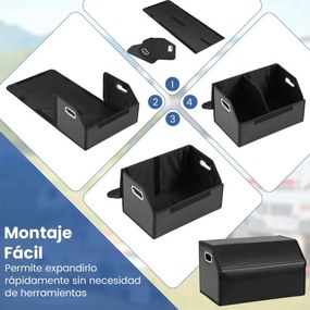 Organizador dobrável 30 x 47 x 27,5 cm para porta-malas de carros 35L com tampa lisa em couro e divisória ajustável Preta