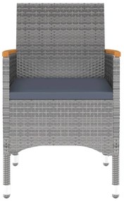 3 pcs conjunto de jantar para jardim vime PE cinzento