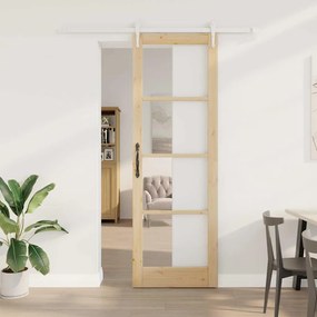 Conjunto de Porta Deslizante vidaXL com Kit de Hardware 78x232 cm Madeira Sólida de Pinheiro