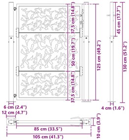 Portão de jardim 105x130 cm design de folha de aço resistente