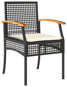 Conjunto de bistrô com almofadões 3 pcs vime PE e acácia preto