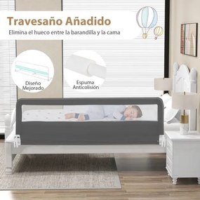 Grade de cama para crianças 180 CM dobrável e desmontável com cobertura removível Malha respirável Barra transversal de metal respirável Cinza