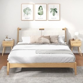 Conjunto de 2 mesas de cabeceira Boho com decoração em rattan tecido à mão para o quarto e a sala de estar 40 x 40 x 55 cm Natural