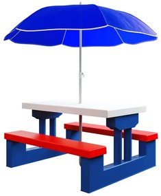 Conjunto Mesa e cadeiras para crianças exterior com guarda-sol coloridas