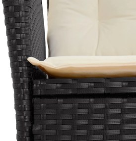 4 pcs conjunto de jardim p/ jardim c/ almofadões vime PE preto