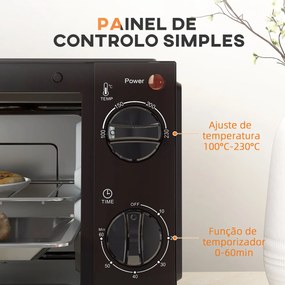 HOMCOM Mini Forno Elétrico 9L Forno Elétrico de Bancada 750W com Tempe