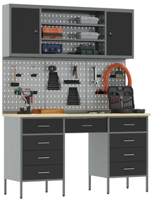 Conjunto de Armário e Painel de Ferramentas de 7 Peças vidaXL Preto em