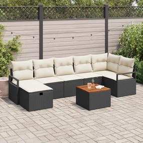 Conjunto de Sofá de Jardim de 8 Peças com Almofadas Preto Rattan Poli