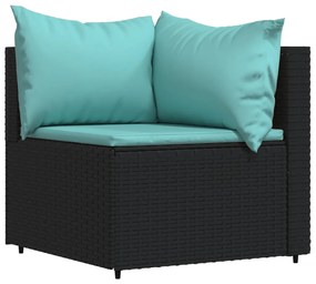 4 pcs conjunto lounge de jardim c/ almofadões vime PE preto