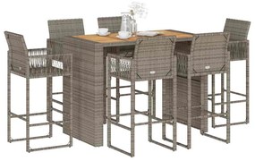 vidaXL 7 pcs conj. bar jardim sem almofadões vime PE/acácia cinzento