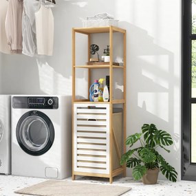 Cesto para roupa suja inclinável 36 x 33 x 130 cm, com 4 níveis extraíveis, em bambu, com prateleiras, organizador para lavandaria, casa de banho e qu