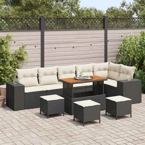 Conjunto de Sofá de Jardim vidaXL com Almofadas de 10 Peças Rattan Poli Preto Acácia
