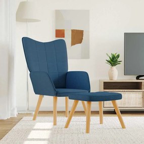 vidaXL Cadeira de descanso com banco tecido azul