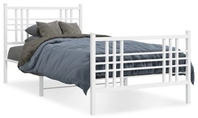 Estrutura de cama com cabeceira e pés 90x190 cm metal branco