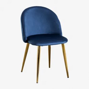 Pack De 4 Cadeiras De Jantar Estofadas Em Veludo Kana Azul & Dourado - Sklum