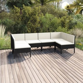 vidaXL 6 pcs conjunto lounge de jardim c/ almofadões vime PE preto
