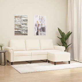 vidaXL Sofá de 3 lugares com apoio de pés 180 cm veludo cor creme