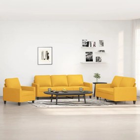 vidaXL 3 pcs conjunto de sofás com almofadões tecido amarelo-claro