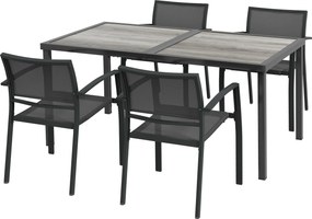 Outsunny Conjunto de móveis de jardim, 1 mesa, 4 cadeiras, 150 x 87 x 72 cm, Cinza | Aosom Portugal