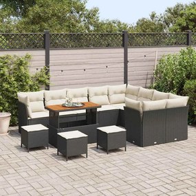 Conjunto de Sofá de Jardim com 13 Peças e Almofadas - Preto, Rattan e