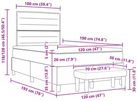 Cama Box Spring com Colchão e Banco Cinza Claro 120x190 cm Tecido