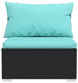 6 pcs conjunto lounge de jardim c/ almofadões vime PE preto