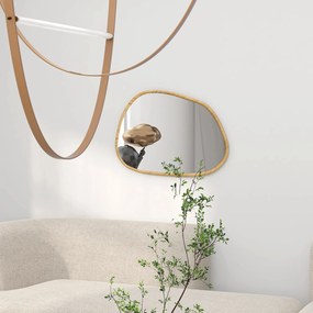 Espelho de parede decorativo com forma orgânica e moldura de madeira horizontal ou vertical, 80 x 60 cm, natural