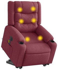 vidaXL Poltrona elevatória de massagens elétrica tecido vermelho tinto