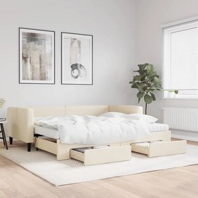 vidaXL Sofá-cama com gavetão e gavetas 90x200 cm tecido cor creme