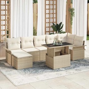 vidaXL Conjunto de Sofá de Jardim de 8 Peças com Almofadas Bege em Rattan PE