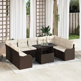 Conjunto de Sofá para Jardim vidaXL de 10 Peças com Almofadas Castanho Rattan Sintético