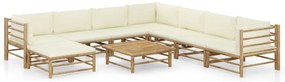 9 pcs conj. lounge p/ jardim em bambu c/ almofadões branco nata