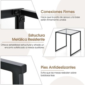 Mesa de apoio quadrada Jardim ou sala com estrutura metálica de vidro temperado para sala de estar Terraço Jardim 43 x 43 x 45 cm Preto