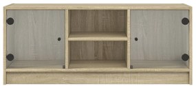 Móvel de TV c/ portas de vidro 102x37x42 cm carvalho sonoma