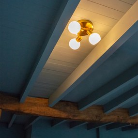 Candeeiro de teto spot dourado com vidro opal 3 luzes ajustável - Anouk