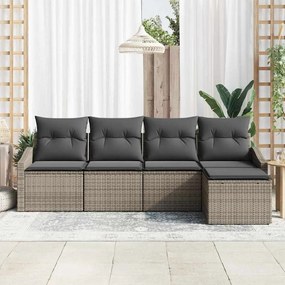 Conjunto de Sofá de Jardim 5 Peças com Almofadas Cinza em Rattan Polié
