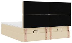 Estrutura de cama otomana com colchões tecido creme 200x200cm