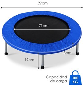 Trampolim dobrável portátil para crianças Fitness Actividades no interior e no exterior 97 x 97 x 19 cm Azul escuro