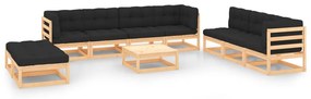 vidaXL 10 pcs conjunto lounge de jardim c/ almofadões pinho maciço